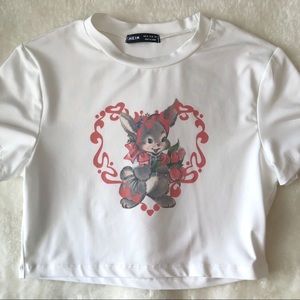white and pink bunny heart cropped shein shirt